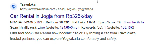gambar meta description query rent car web traveloka posisi 1